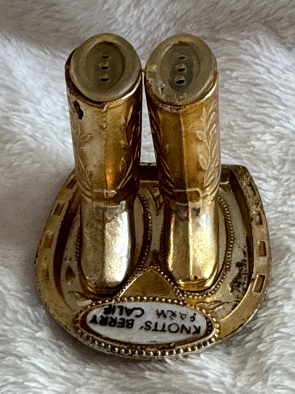 Vintage Knott’s Berry Farm Gold Cowboy Boots Shaker Set Mid-Century Souvenir